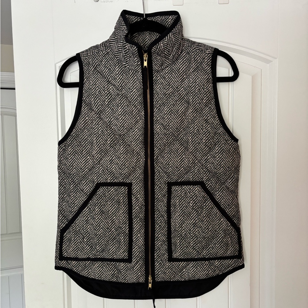 J. Crew Black & White Herringbone Chevron Down Vest